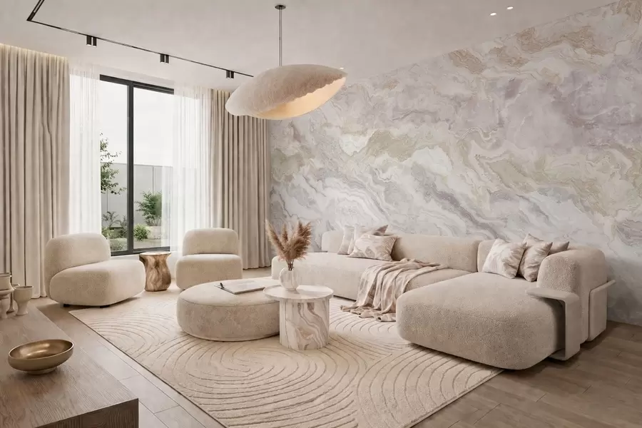 Fototapety Svetlý onyx s vlniacimi sa béžovými a sivými vrstvami w05430