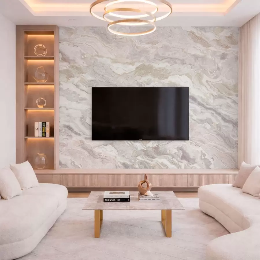 Fototapety Svetlý onyx s vlniacimi sa béžovými a sivými vrstvami w05430