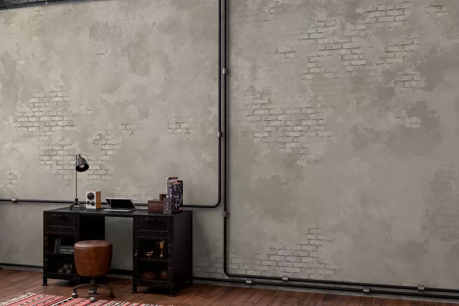 Fototapety Svetlá omietka v štýle grunge s odkrytými úsekmi tehál w05161v1