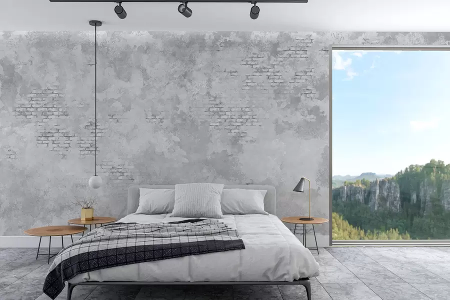 Fototapety Šedá omietka v štýle grunge s viditeľnými úsekmi tehál w05161v2