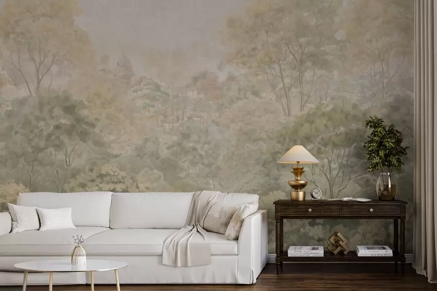 Fototapety Retro lesná krajina v tlmených zelených odtieňoch w05433