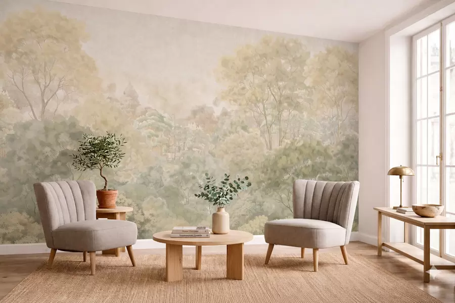 Fototapety Retro lesná krajina v tlmených zelených odtieňoch w05433