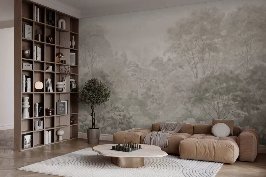 Fototapety Retro krajina s riedkym lesom v pastelových odtieňoch w05433v2