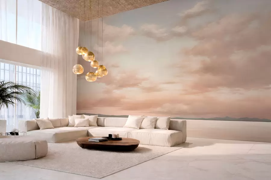 Fototapety Minimalistický výhľad na more s oblakmi v pastelových farbách w05516