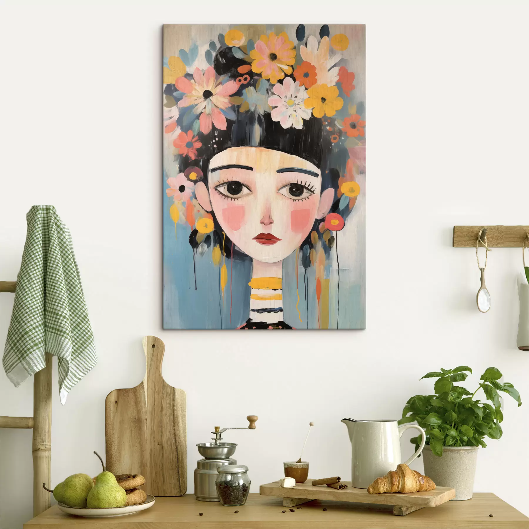 Obraz Portrét ženy s kvetmi vo vlasoch, abstraktný štýl s48935
