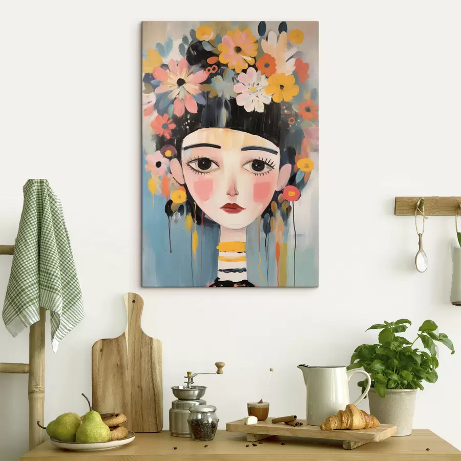 Obraz Portrét ženy s kvetmi vo vlasoch, abstraktný štýl s48935