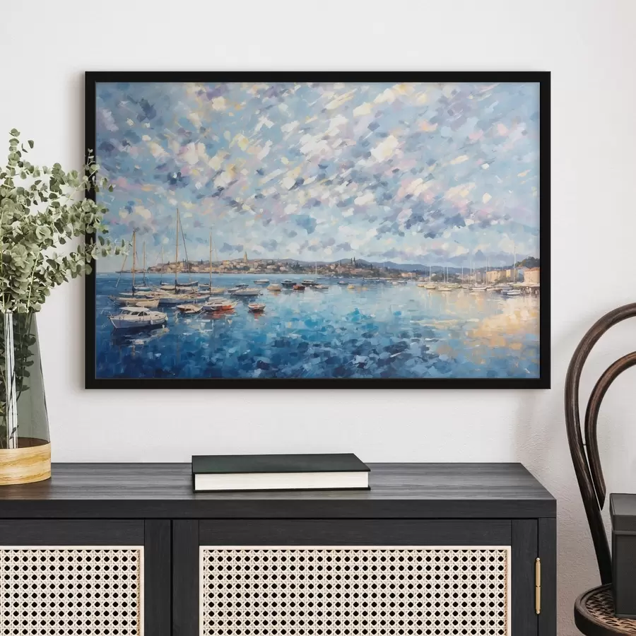 Fototapety Impresionistický prístav s loďami a mestom f48831