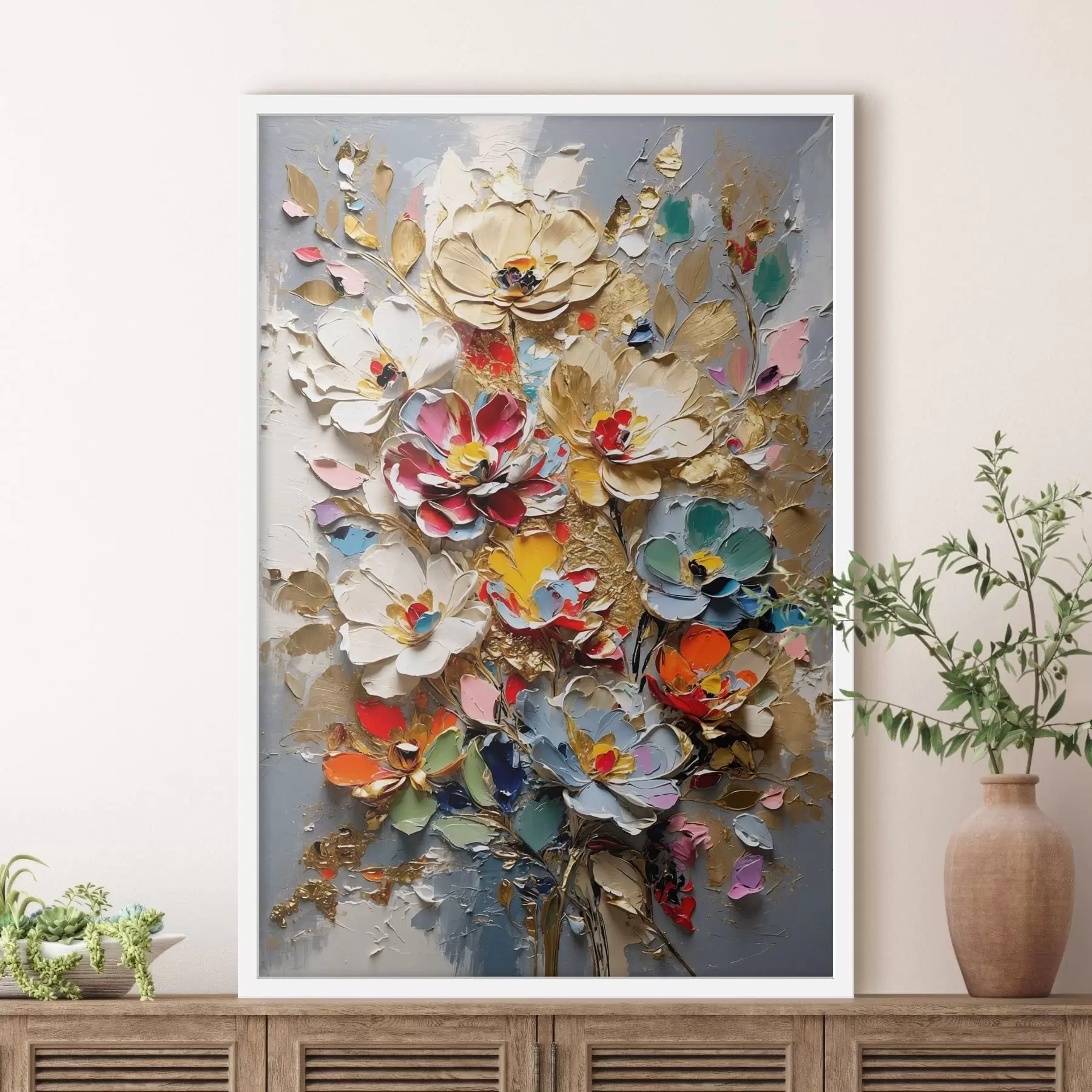 Fototapety Kvetinová kompozícia v štýle impasto s textúrovanými okvetnými lístkami f48832