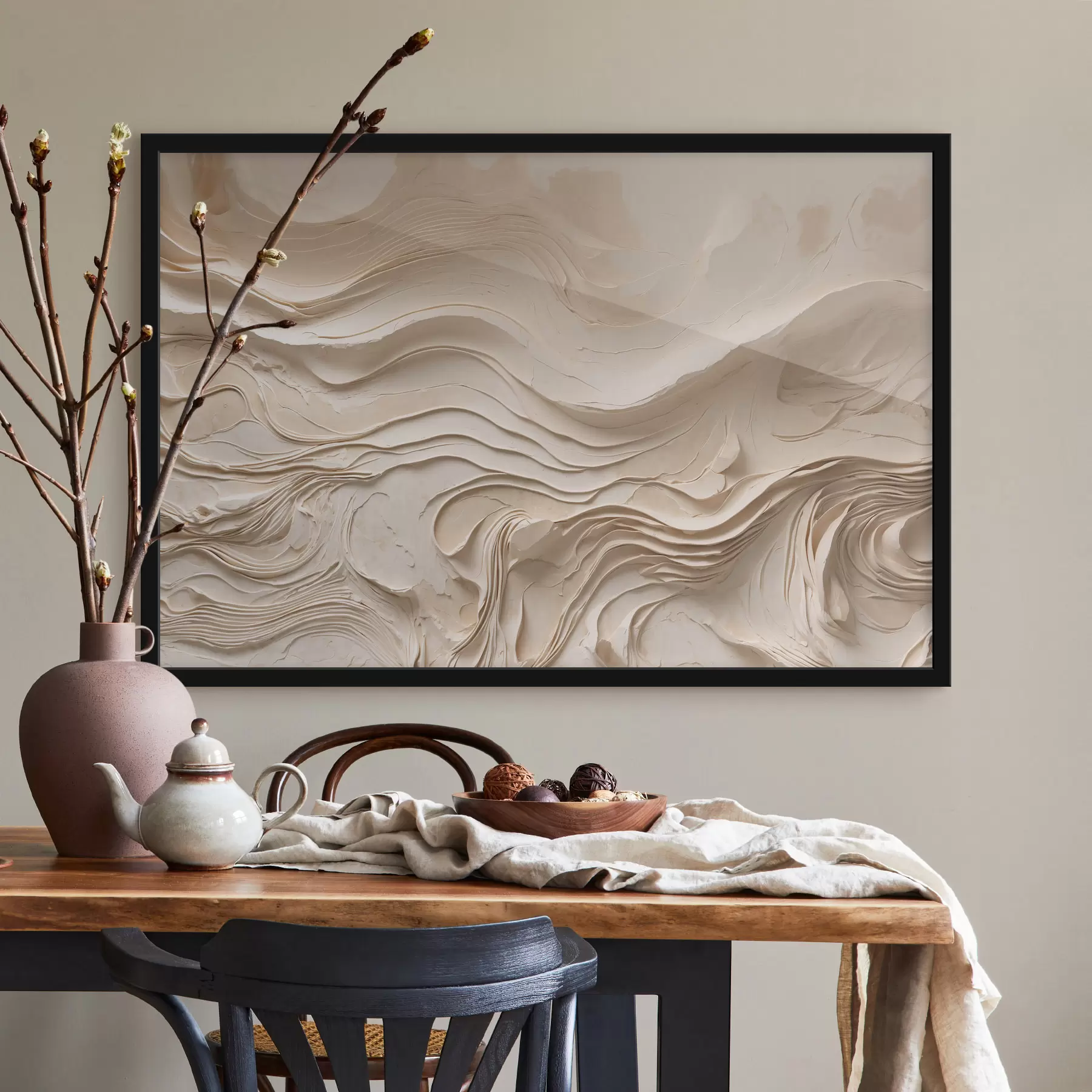 Fototapety Minimalistické abstraktné vlnovité vrstvy v béžových odtieňoch f48834