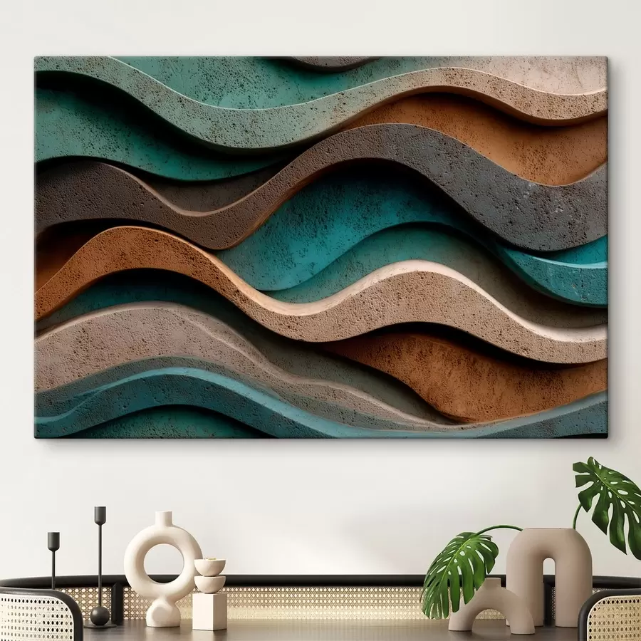 Obraz Abstraktné vlnitý vrstvy v odtieňoch tyrkysovej a terakotovej s48797