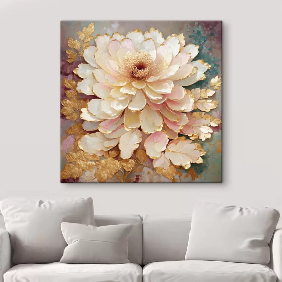 Obraz Kvetina v štýle chinoiserie s ozdobnými listami a detailmi s48804