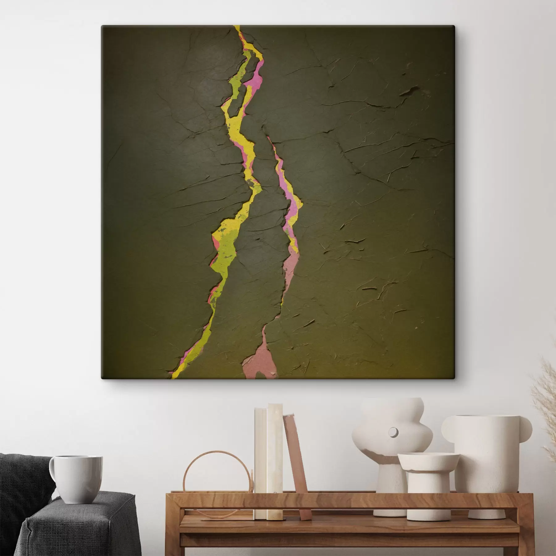 Obraz Abstraktná trhlina s výraznými vrstvami pod tmavým povrchom s48805