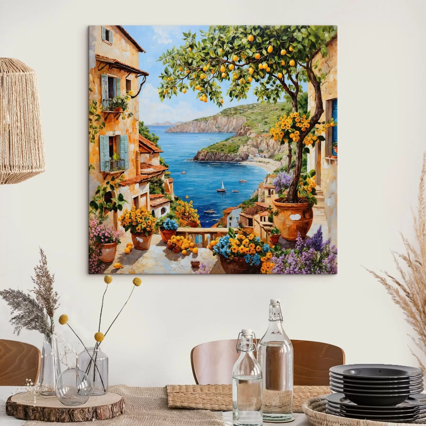 Obraz Impresionistická pobrežná dedinka s citrónovníkom s48818