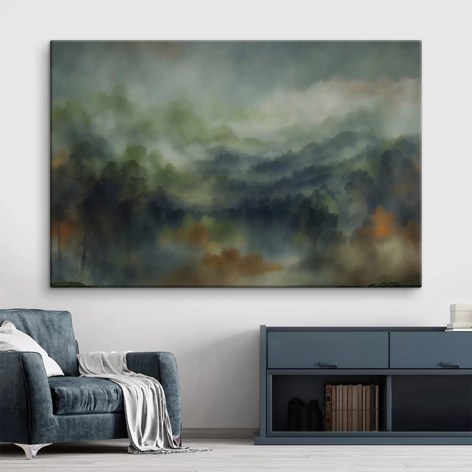 Obraz Atmosférická krajina zamlženého lesa v zelených odtieňoch s48821