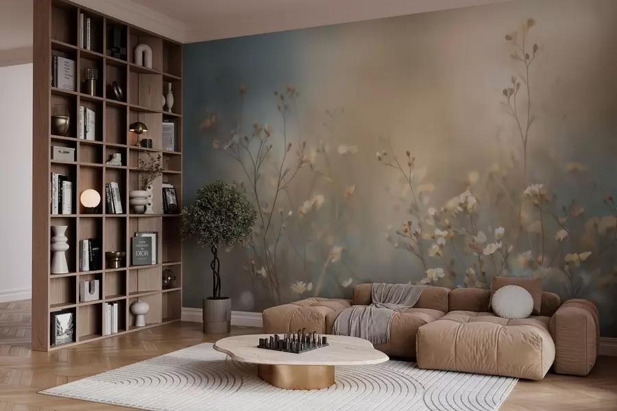 Fototapety poľné trávy s drobnými kvetmi na pozadí s malou hĺbkou ostrosti w05386