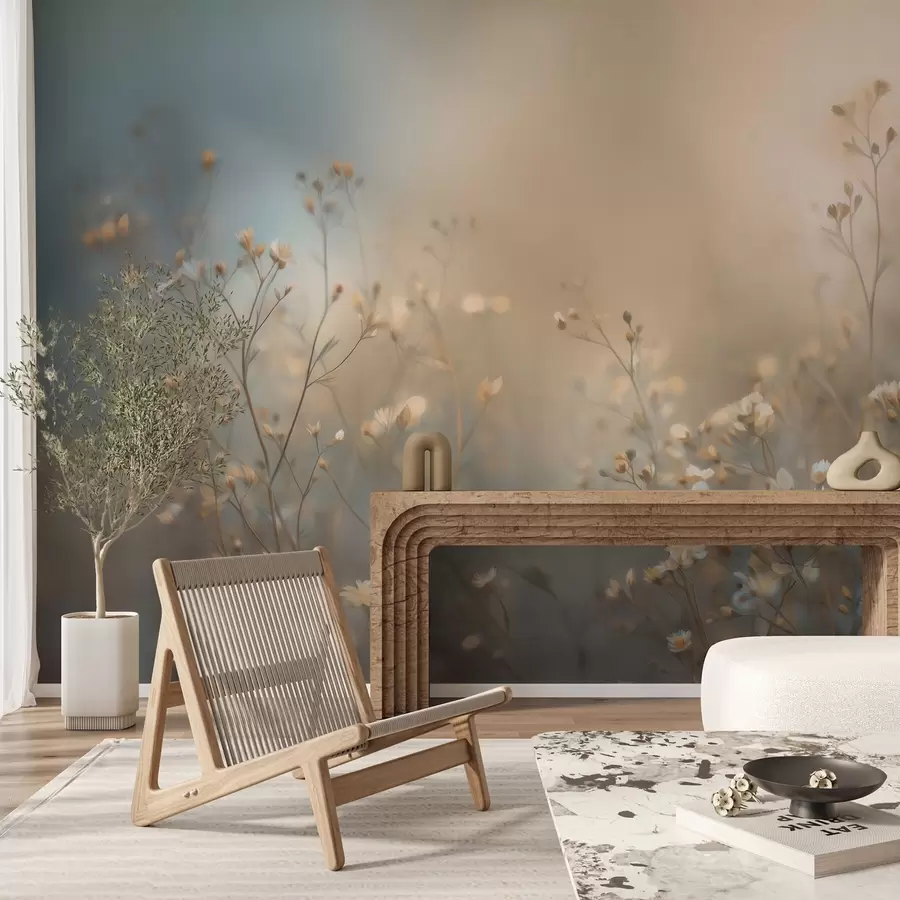 Fototapety poľné trávy s drobnými kvetmi na pozadí s malou hĺbkou ostrosti w05386