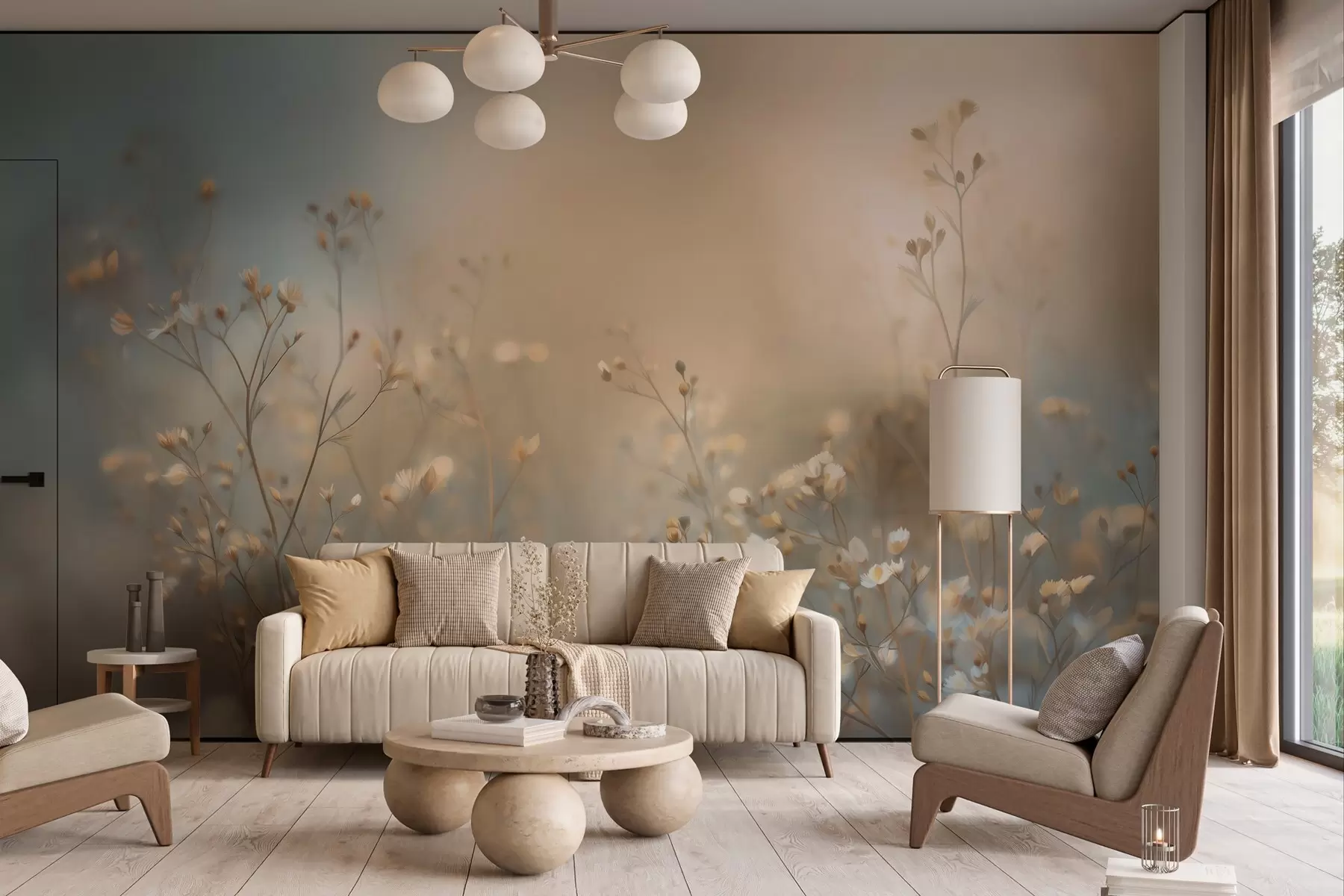 Fototapety poľné trávy s drobnými kvetmi na pozadí s malou hĺbkou ostrosti w05386