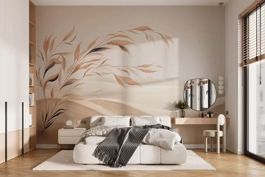 Fototapety Jemná krajina s konárom nad kopcami v svetlo béžových odtieňoch w05297