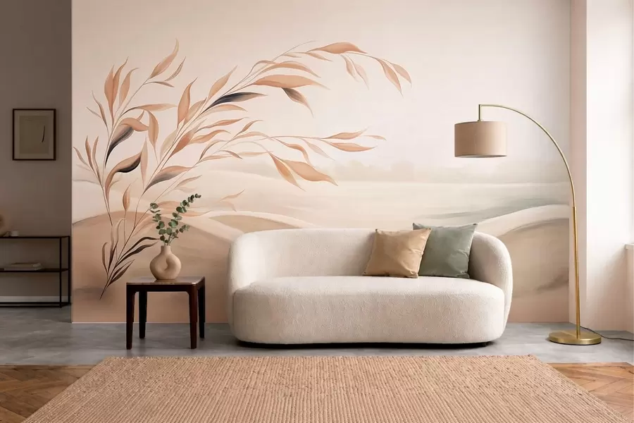 Fototapety Jemná krajina s konárom nad kopcami v svetlo béžových odtieňoch w05297