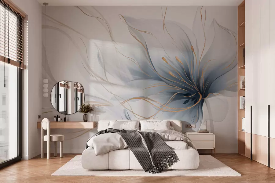 Fototapety Abstraktný modrý kvet s vlniacimi sa líniami v štýle Fluid Art w05428