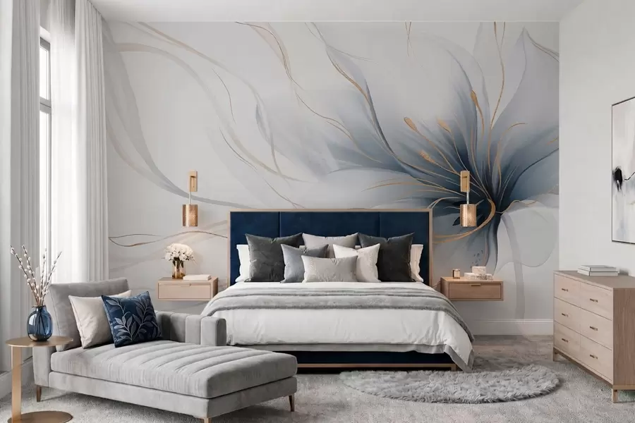 Fototapety Abstraktný modrý kvet s vlniacimi sa líniami v štýle Fluid Art w05428