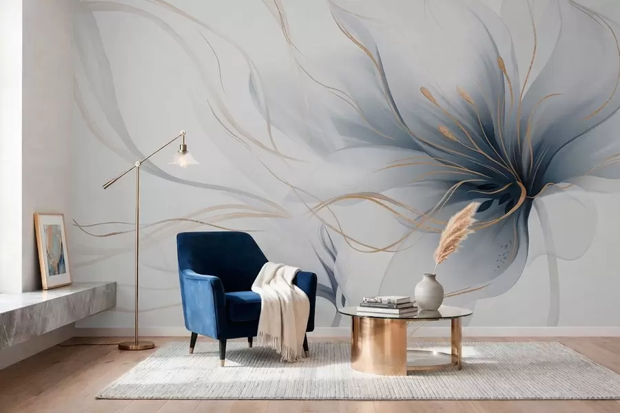 Fototapety Abstraktný modrý kvet s vlniacimi sa líniami v štýle Fluid Art w05428