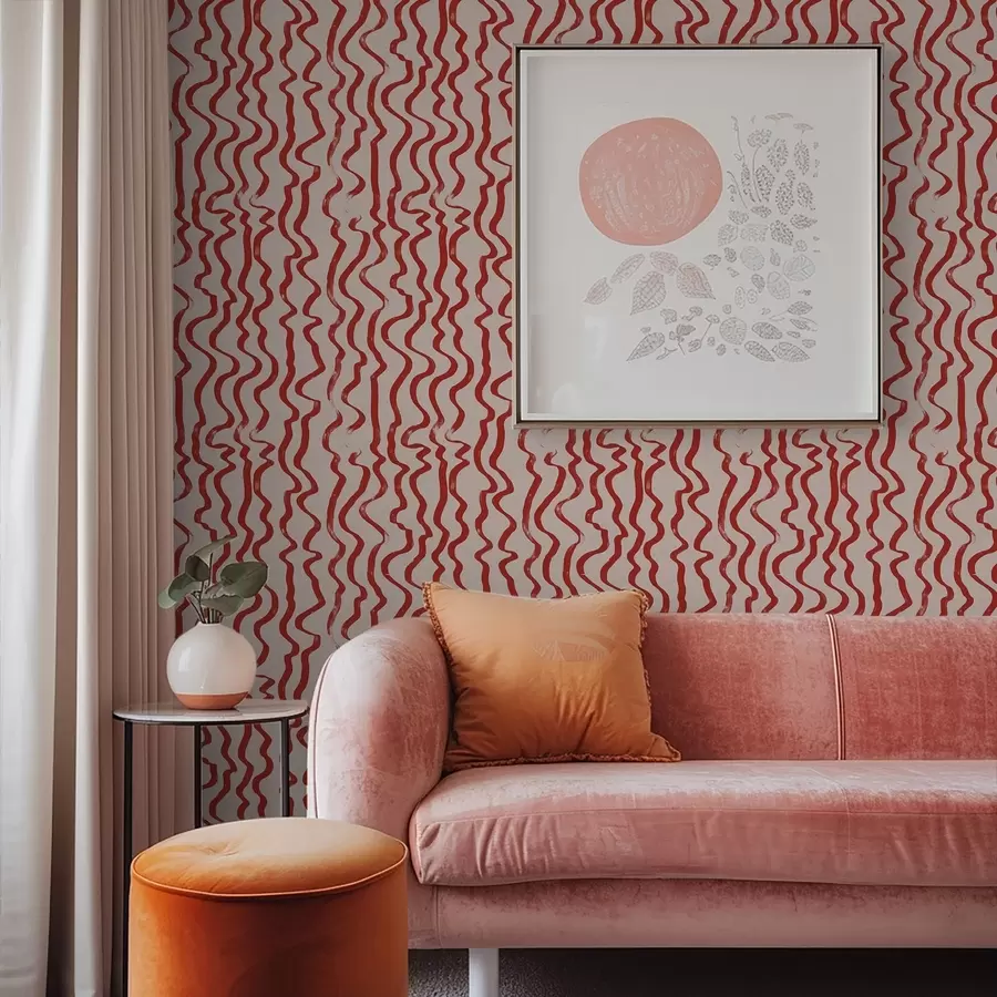 Fototapety Červené vlnovky na svetlom pozadí a01168