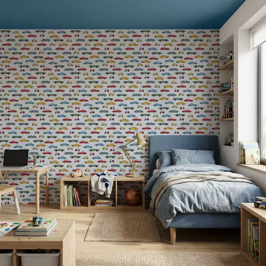 Fototapety Retro autá a skútre na modrom pozadí a01172v2