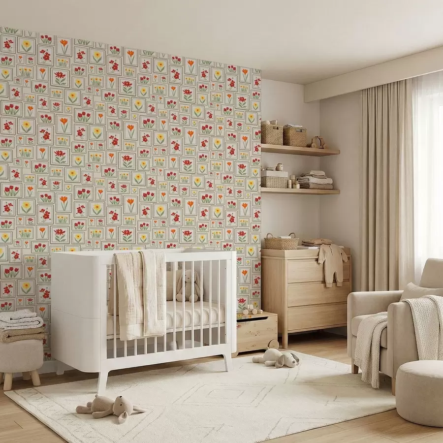 Fototapety Kvetinové ilustrácie v rámoch v teplých odtieňoch a01173