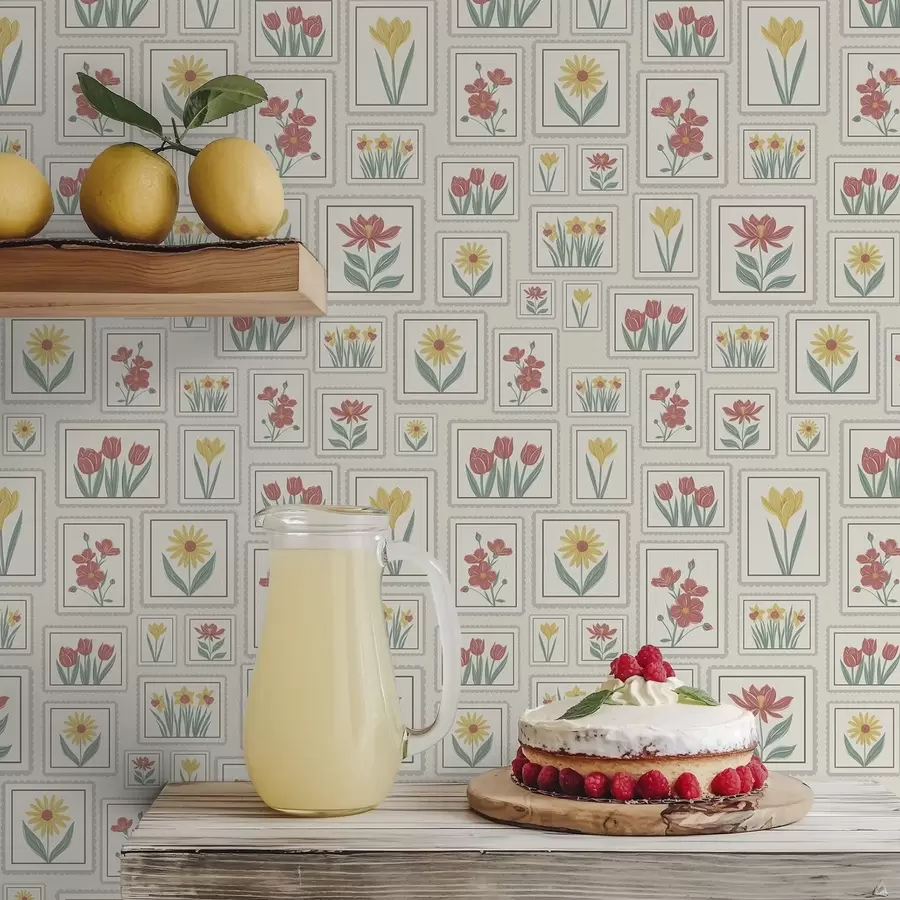 Fototapety Kvetinové ilustrácie v ráme na svetlom pozadí a01173v1