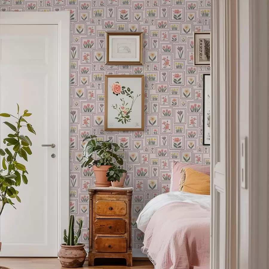 Fototapety Kvetinové ilustrácie v rámoch v odtieňoch fialovej a01173v2