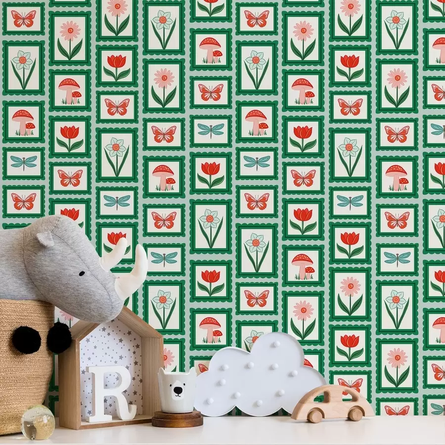 Fototapety Kvety, huby a motýle v ráme a01175