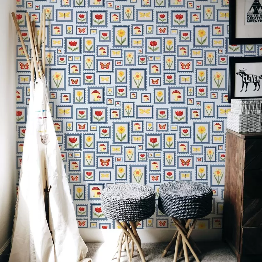 Fototapety Ilustrácie v rámoch na modrom pozadí a01176