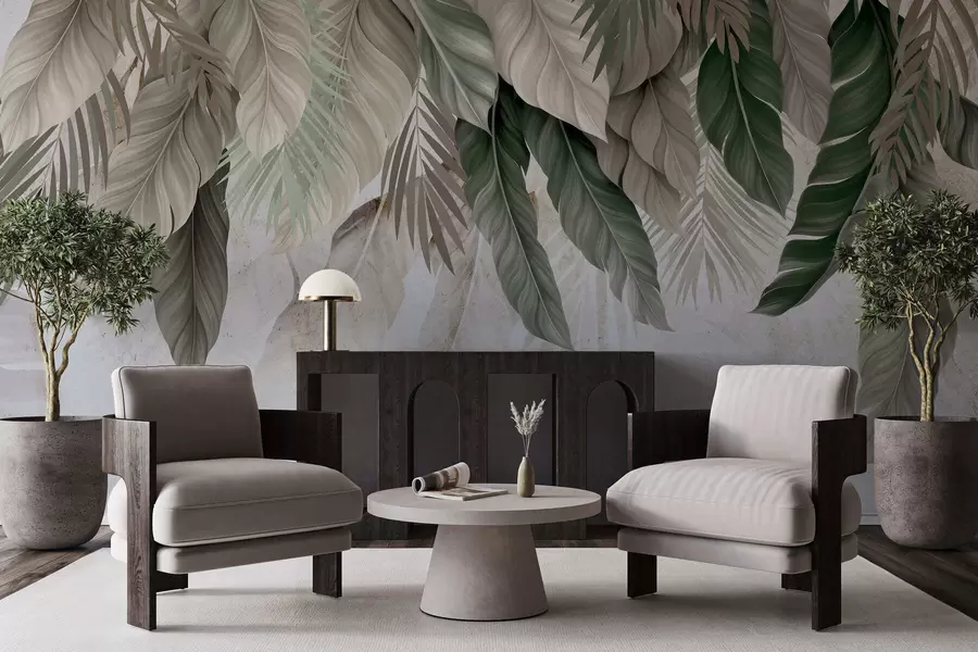 Fototapety Tropické visiace listy na betóne w05521