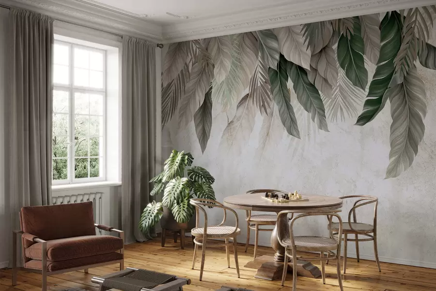 Fototapety Tropické visiace listy na betóne w05521