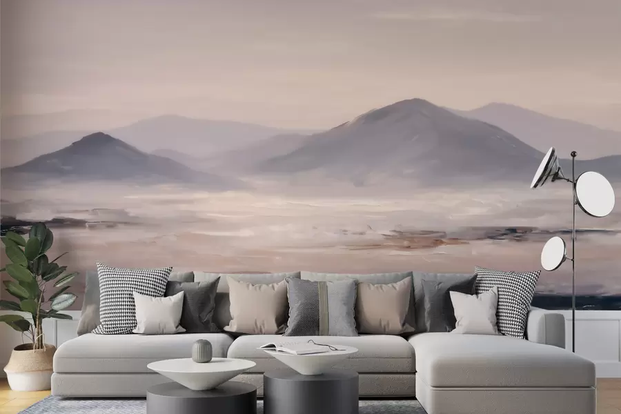 Fototapety Hmlistá horská krajina s jemnými prechodmi svetla a vzduchu, s efektom pripomínajúcim masku w09844