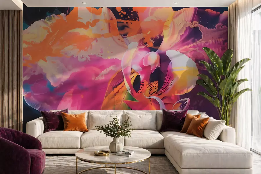 Fototapety Živá abstraktná orchidea s bohatými farbami a dynamickými tvarmi v akvarelovom štýle w09855