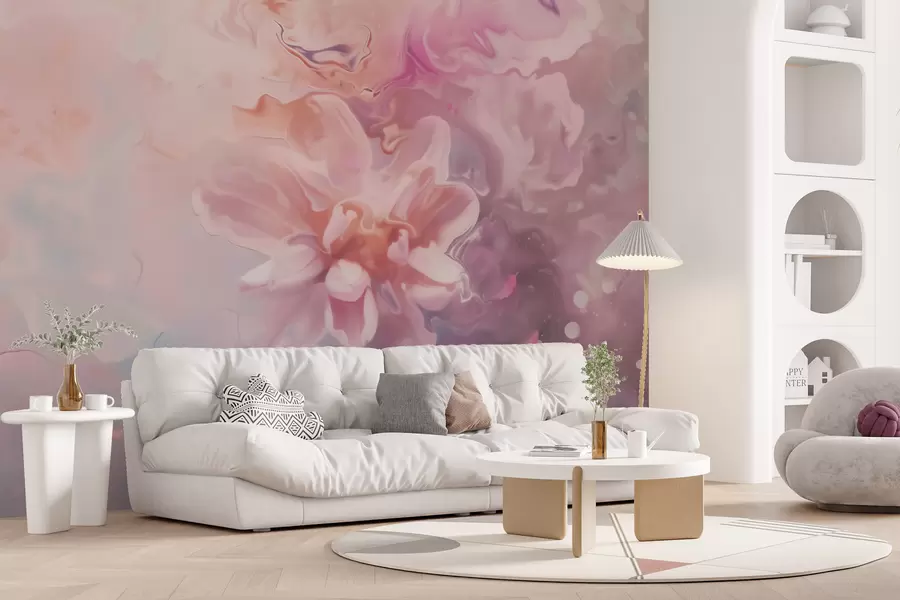 Fototapety Abstraktná kompozícia s kvetinou a jemnými ružovými prechodmi v akvarelovom štýle w09859