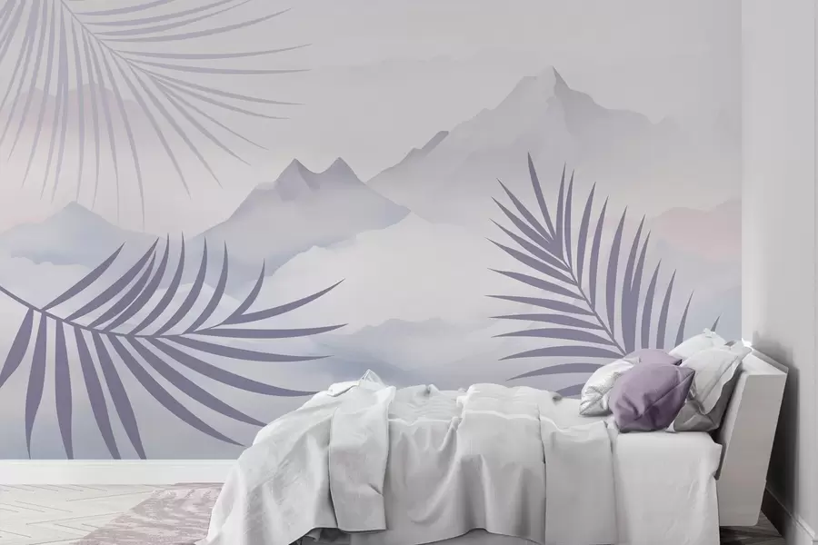 Fototapety Palmové listy na pozadí hôr w05548