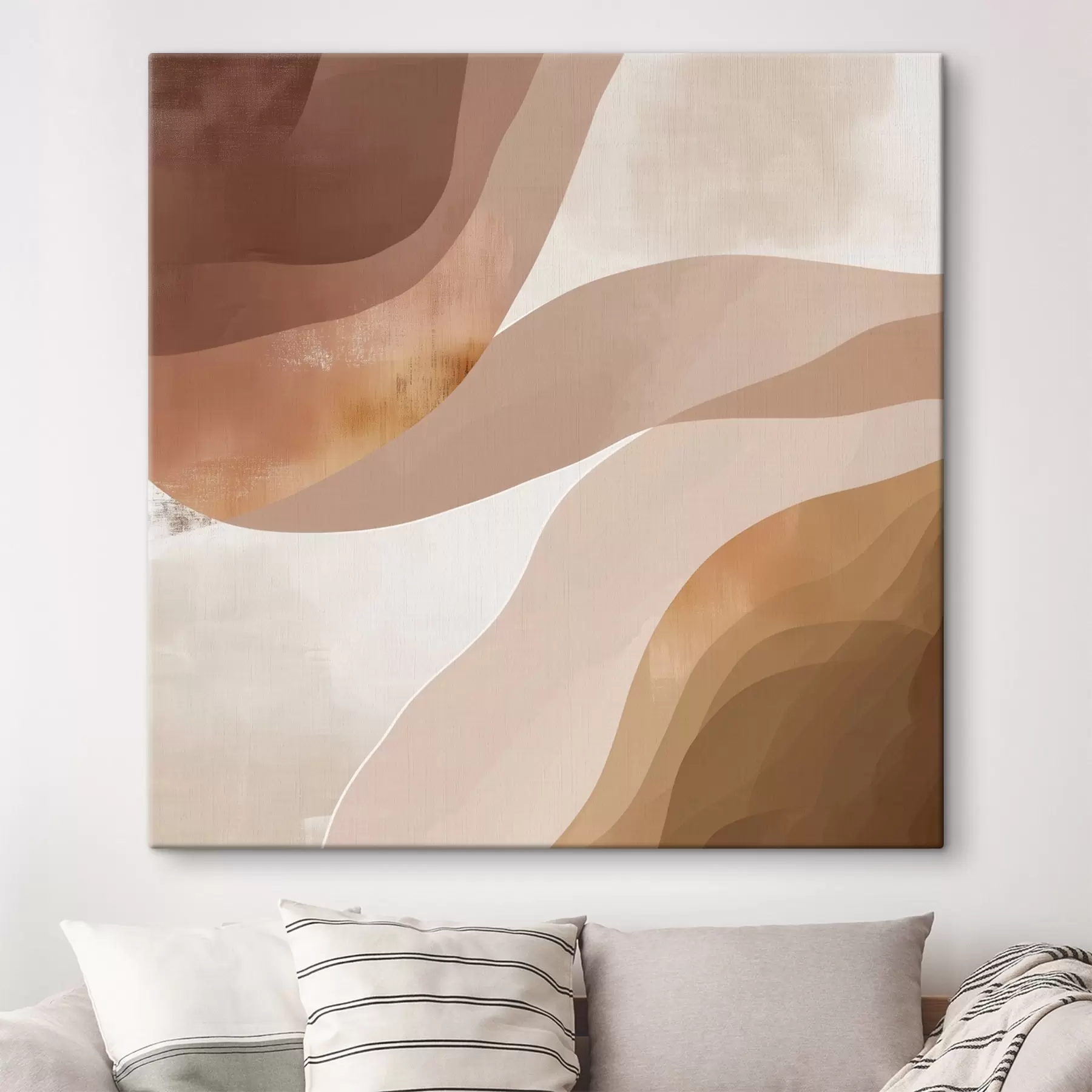 Obraz Abstraktné vlnovité tvary v kávovo-béžovej farebnej škále s48836