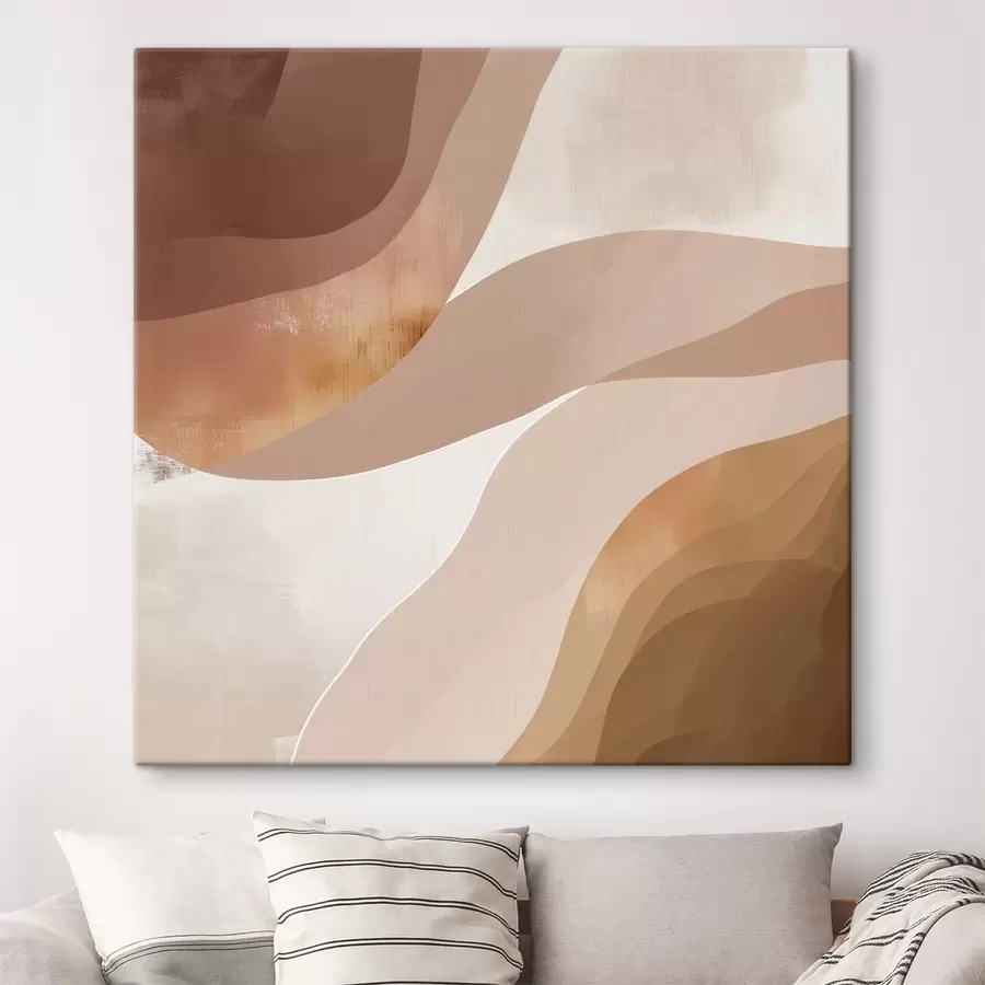 Obraz Abstraktné vlnovité tvary v kávovo-béžovej farebnej škále s48836