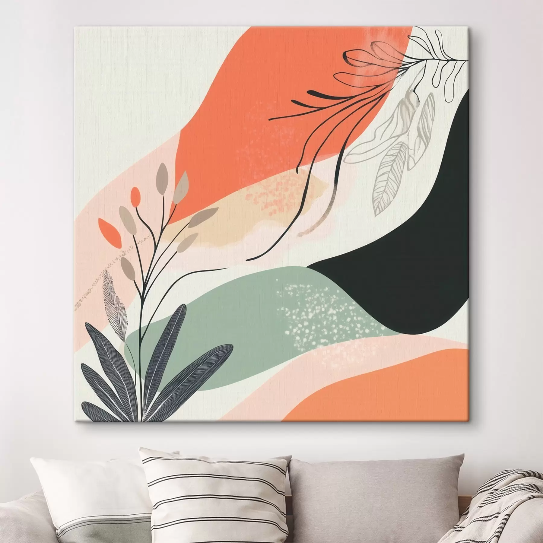 Obraz Štýlové rastlinné motívy na pozadí akvarelových škvŕn s48839