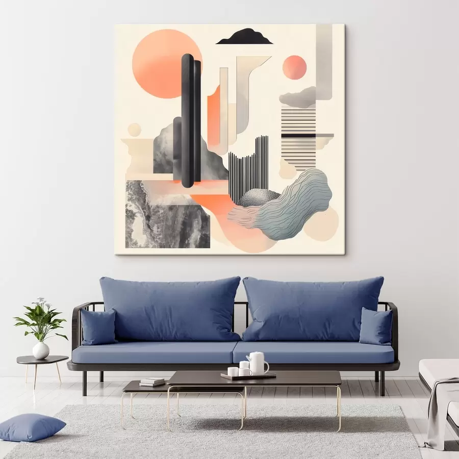 Obraz Geometrická kompozícia v broskyňovo-sivej farebnej škále v modernom maliarskom štýle s48841