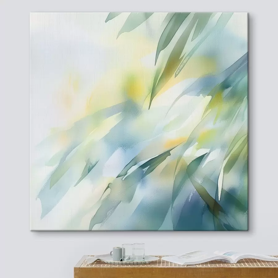 Obraz Rozmazané prírodné tvary a jemné tyrkysové odtiene v štýle umeleckého plagátu s48850