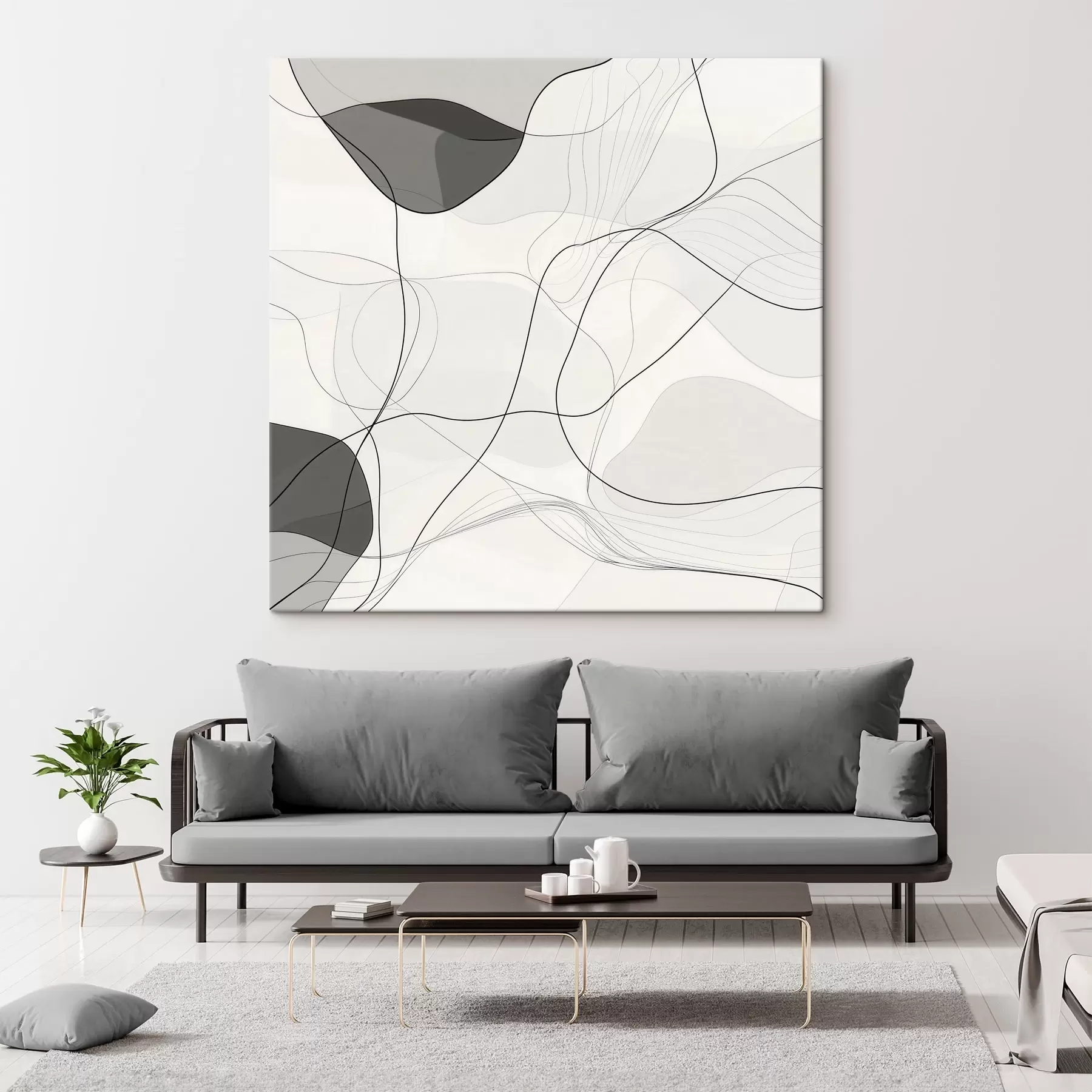 Obraz Minimalistická abstraktná scéna s tenkými čiarami a jemnými tieňmi s48853