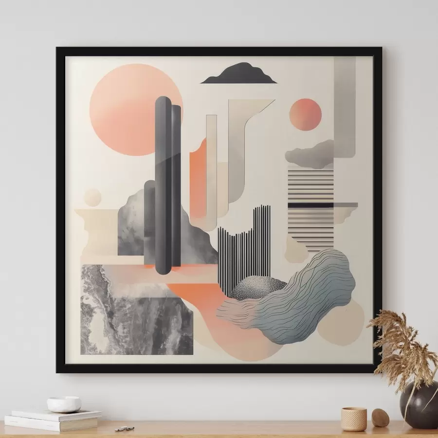 Fototapety Geometrická kompozícia v broskyňovo-sivej farebnej škále v modernom maliarskom štýle f48841