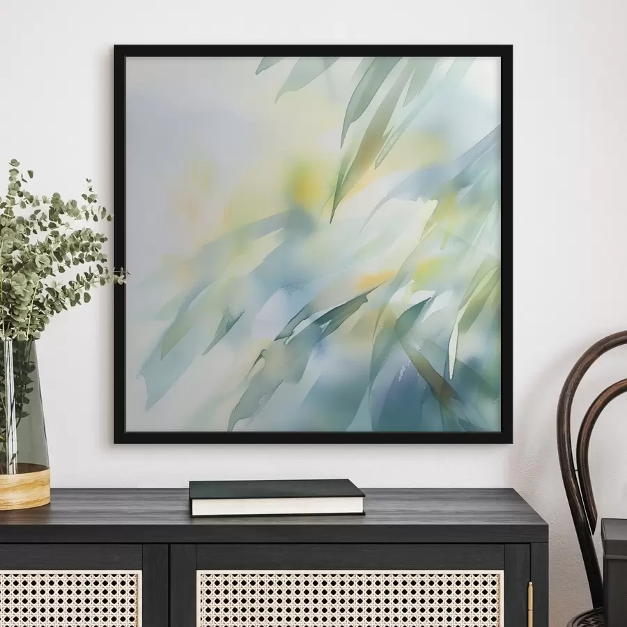 Fototapety Rozmazané prírodné tvary a jemné tyrkysové odtiene v štýle umeleckého plagátu f48850