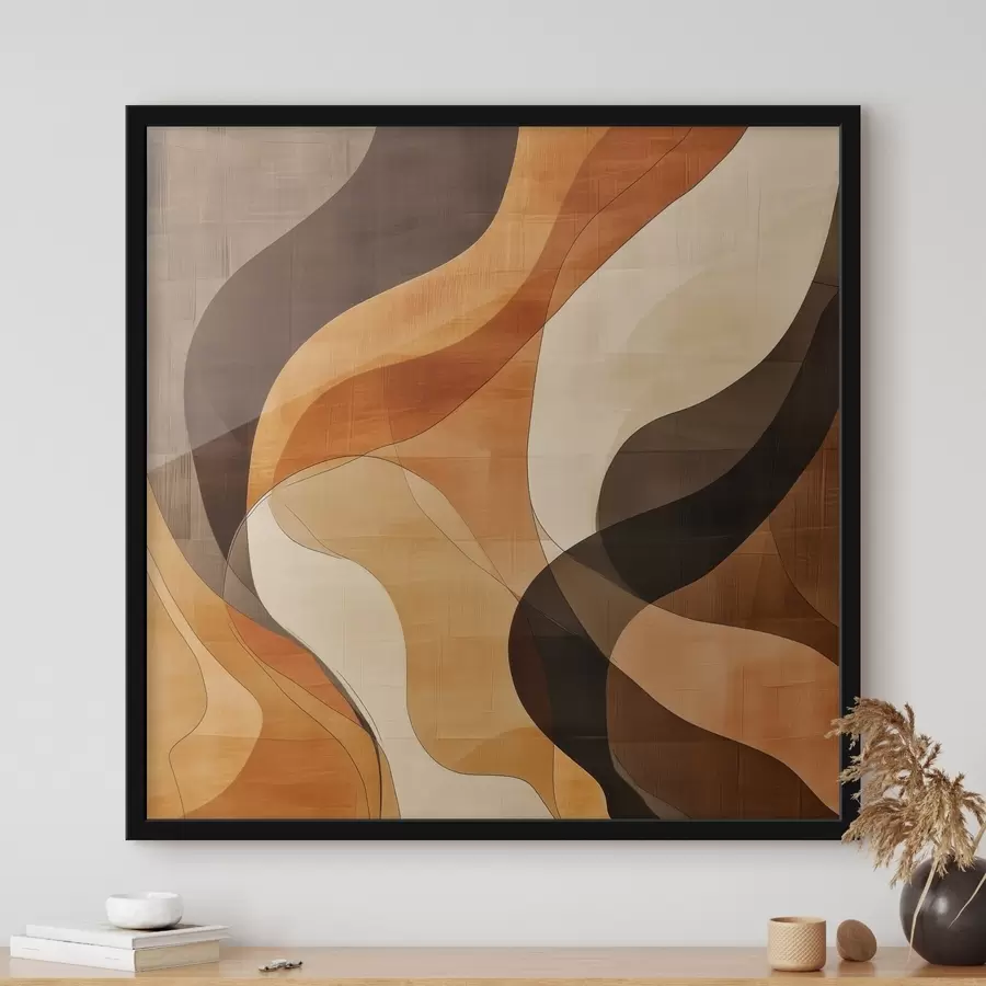 Fototapety Abstraktná kompozícia s dynamickými vlnitými líniami v terakotovo-hnedej farebnej palete f48851