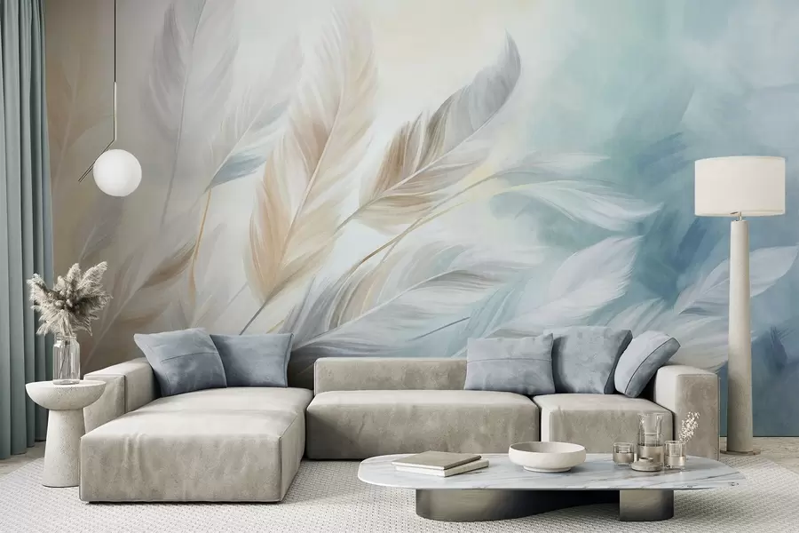 Fototapety Textúrované pastelové pierka s jemnými, rozstrapkanými okrajmi na pozadí v akvarelovom štýle w09833