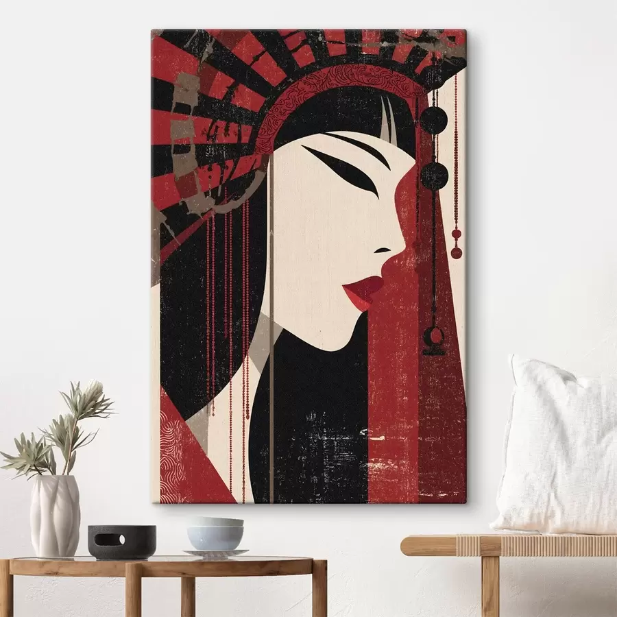 Obraz stylizovaný portrét ženy, inšpirovaný japonskou estetikou a štýlom art deco s48993